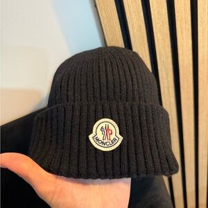 Moncler Dark Knit Beanie with Logo